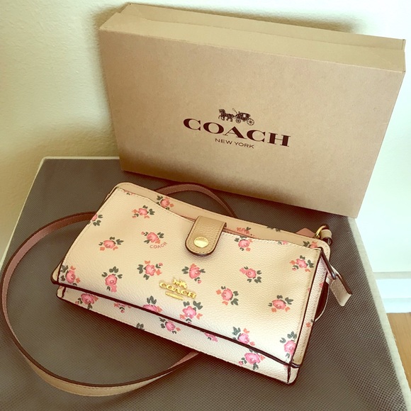 Coach Handbags - Coach Pink and Nude Floral Crossbody Bag